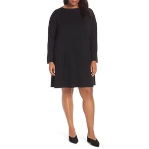 EILEEN FISHER 3X VISCOSE JERSEY BOATNECK TWIST BACK SHIFT BLACK  DRESS NWT